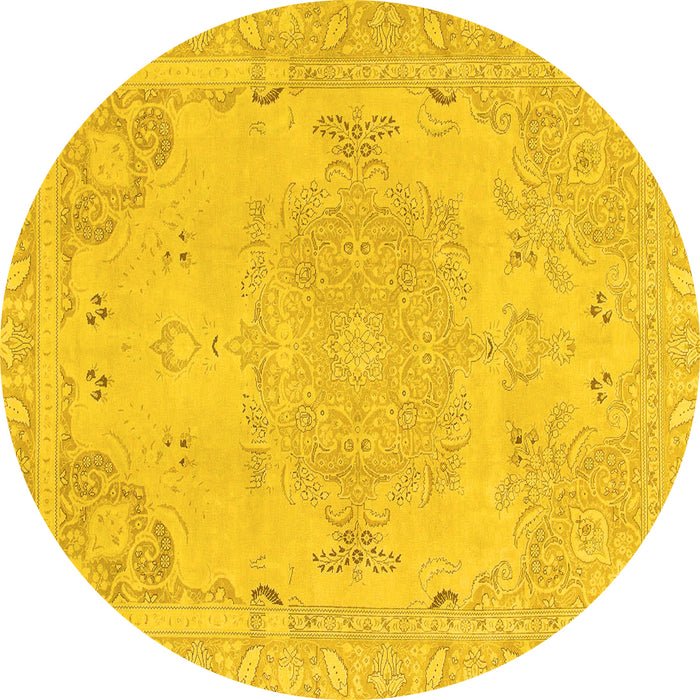 Round Abstract Yellow Modern Rug, abs1270yw