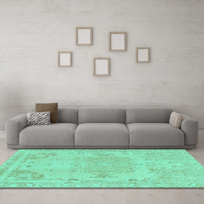 Machine Washable Abstract Turquoise Modern Area Rugs in a Living Room,, wshabs1270turq