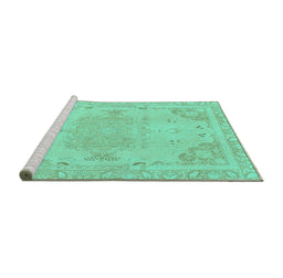 Sideview of Machine Washable Abstract Turquoise Modern Area Rugs, wshabs1270turq