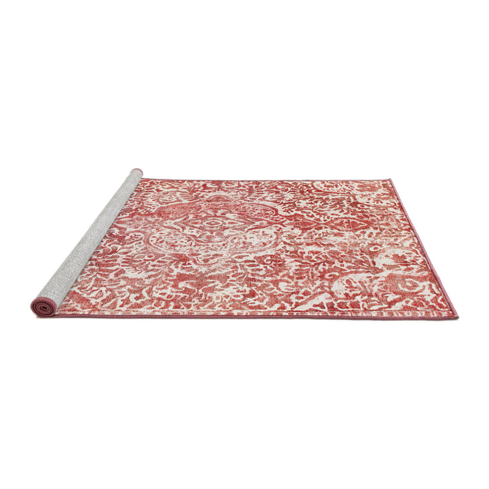 Sideview of Machine Washable Abstract Tomato Red Rug, wshabs1271