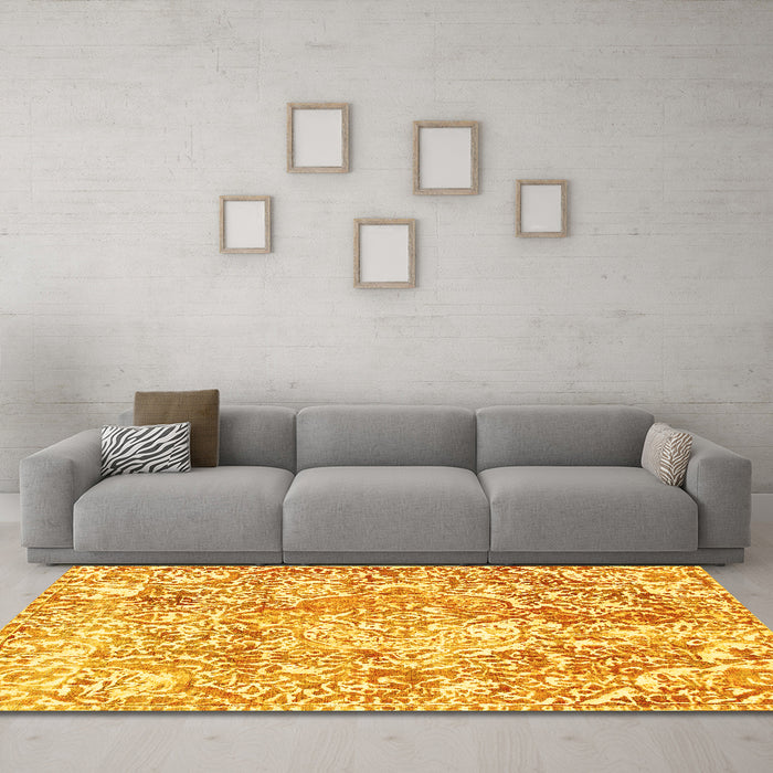 Machine Washable Abstract Yellow Modern Rug in a Living Room, wshabs1271yw