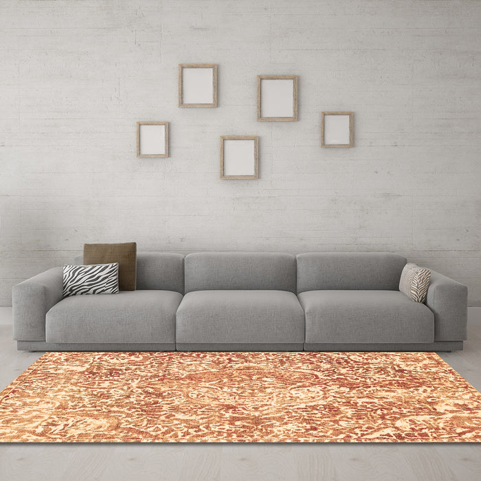 Machine Washable Abstract Brown Modern Rug in a Living Room,, wshabs1271brn
