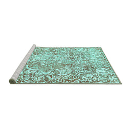 Sideview of Machine Washable Abstract Turquoise Modern Area Rugs, wshabs1271turq