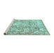 Sideview of Machine Washable Abstract Turquoise Modern Area Rugs, wshabs1271turq