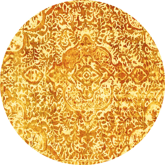 Round Abstract Yellow Modern Rug, abs1271yw