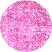 Round Machine Washable Abstract Pink Modern Rug, wshabs1271pnk