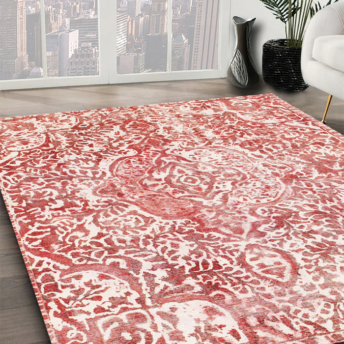 Abstract Tomato Red Modern Rug in Family Room, abs1271