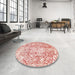 Round Machine Washable Abstract Tomato Red Rug in a Office, wshabs1271