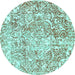 Round Abstract Turquoise Modern Rug, abs1271turq