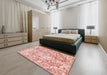 Machine Washable Abstract Tomato Red Rug in a Bedroom, wshabs1271