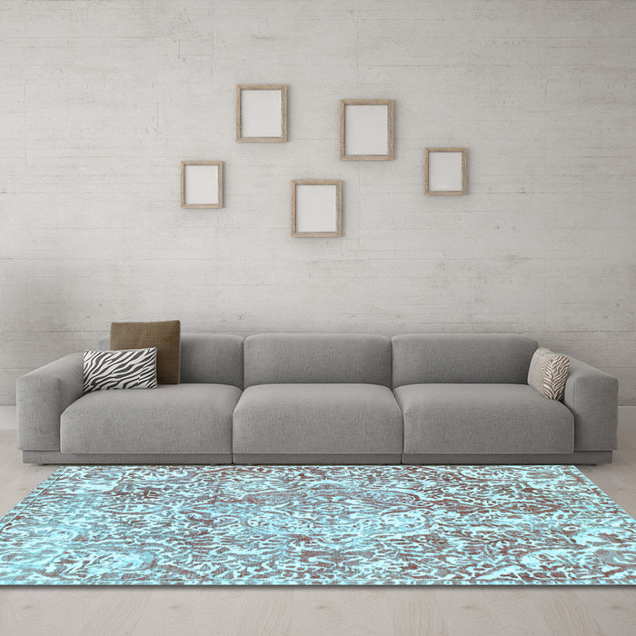 Machine Washable Abstract Light Blue Modern Rug in a Living Room, wshabs1271lblu