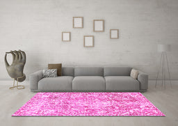 Machine Washable Abstract Pink Modern Rug in a Living Room, wshabs1271pnk