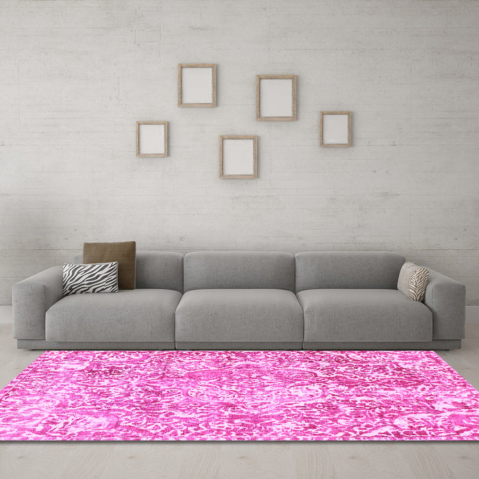 Machine Washable Abstract Pink Modern Rug in a Living Room, wshabs1271pnk