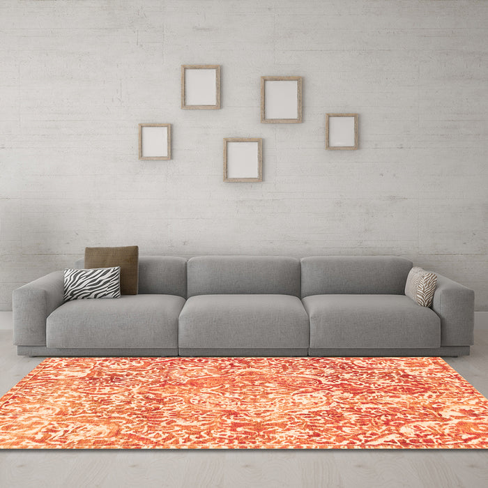 Machine Washable Abstract Orange Modern Area Rugs in a Living Room, wshabs1271org