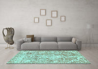 Machine Washable Abstract Turquoise Modern Rug, wshabs1271turq