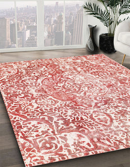 Machine Washable Abstract Tomato Red Rug in a Family Room, wshabs1271