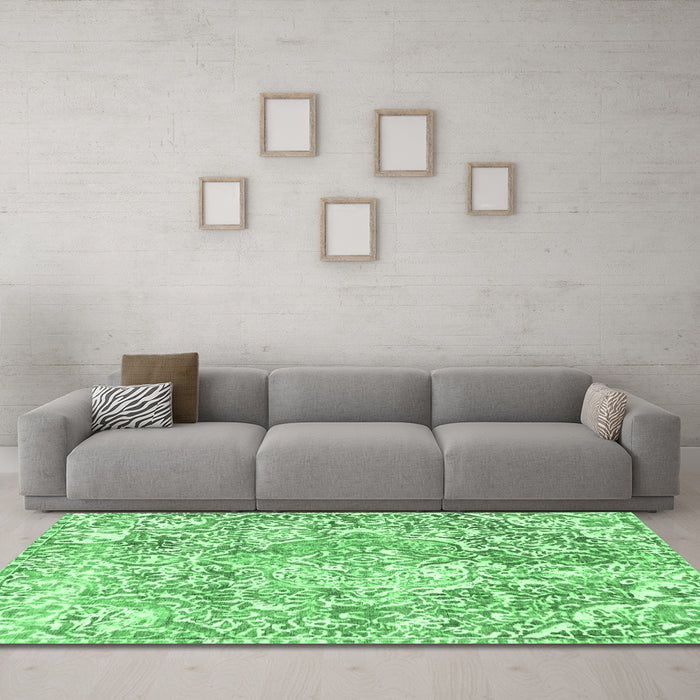 Machine Washable Abstract Emerald Green Modern Area Rugs in a Living Room,, wshabs1271emgrn