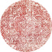 Round Machine Washable Abstract Tomato Red Rug, wshabs1271