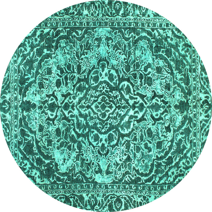 Round Abstract Turquoise Modern Rug, abs1272turq