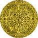 Round Machine Washable Abstract Yellow Modern Rug, wshabs1272yw