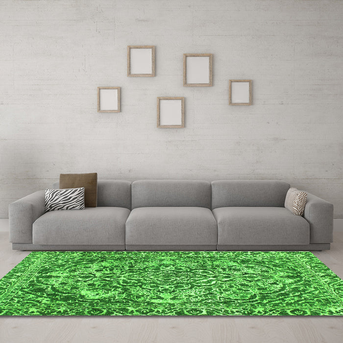 Machine Washable Abstract Green Modern Area Rugs in a Living Room,, wshabs1272grn