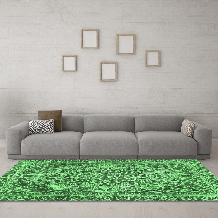 Machine Washable Abstract Emerald Green Modern Area Rugs in a Living Room,, wshabs1272emgrn