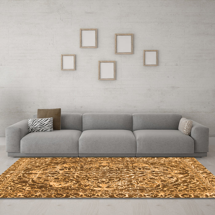 Machine Washable Abstract Orange Modern Area Rugs in a Living Room, wshabs1272org