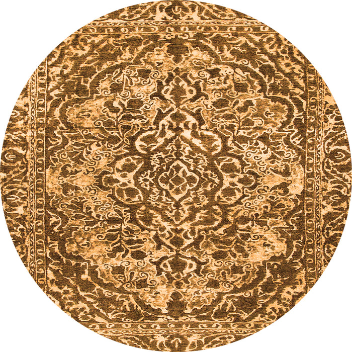 Round Machine Washable Abstract Orange Modern Area Rugs, wshabs1272org