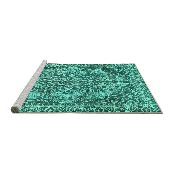 Sideview of Machine Washable Abstract Turquoise Modern Area Rugs, wshabs1272turq