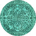 Round Machine Washable Abstract Turquoise Modern Area Rugs, wshabs1272turq