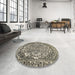 Round Abstract Tan Brown Modern Rug in a Office, abs1272