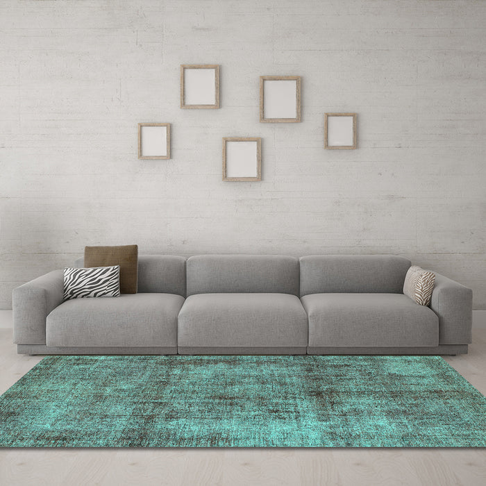 Machine Washable Abstract Turquoise Modern Area Rugs in a Living Room,, wshabs1273turq