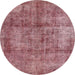 Round Machine Washable Abstract Light Coral Pink Rug, wshabs1273