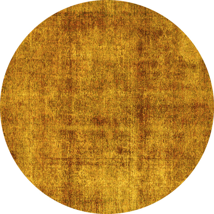 Round Machine Washable Abstract Yellow Modern Rug, wshabs1273yw