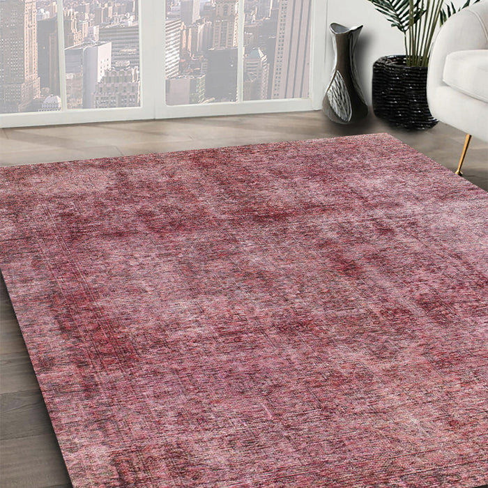 Machine Washable Abstract Light Coral Pink Rug in a Family Room, wshabs1273