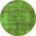 Round Machine Washable Abstract Green Modern Area Rugs, wshabs1273grn