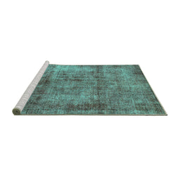 Sideview of Machine Washable Abstract Turquoise Modern Area Rugs, wshabs1273turq