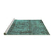 Sideview of Machine Washable Abstract Turquoise Modern Area Rugs, wshabs1273turq