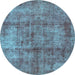 Round Machine Washable Abstract Light Blue Modern Rug, wshabs1273lblu