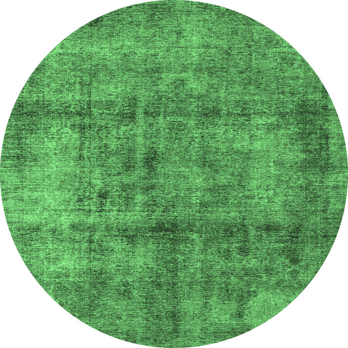 Round Machine Washable Abstract Emerald Green Modern Area Rugs, wshabs1273emgrn