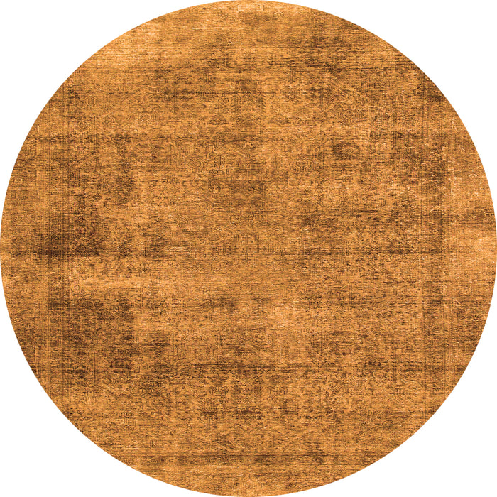 Round Machine Washable Abstract Orange Modern Area Rugs, wshabs1274org