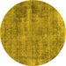 Round Machine Washable Abstract Yellow Modern Rug, wshabs1274yw