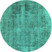 Round Abstract Turquoise Modern Rug, abs1274turq