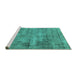 Sideview of Machine Washable Abstract Turquoise Modern Area Rugs, wshabs1274turq