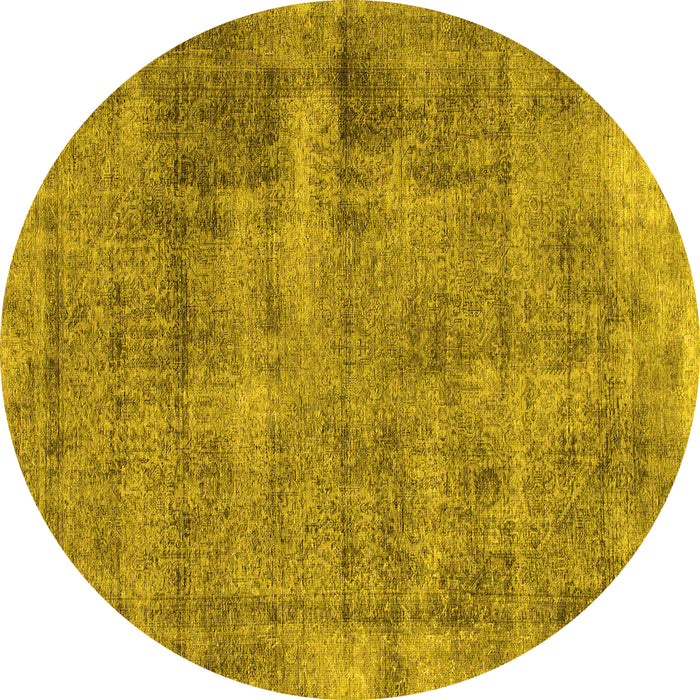 Round Abstract Yellow Modern Rug, abs1274yw