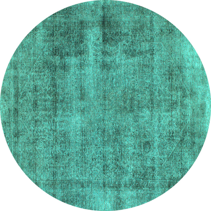 Round Machine Washable Abstract Turquoise Modern Area Rugs, wshabs1274turq