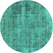Round Machine Washable Abstract Turquoise Modern Area Rugs, wshabs1274turq