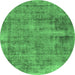 Round Machine Washable Abstract Emerald Green Modern Area Rugs, wshabs1274emgrn