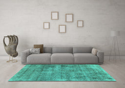 Machine Washable Abstract Turquoise Modern Area Rugs in a Living Room,, wshabs1274turq