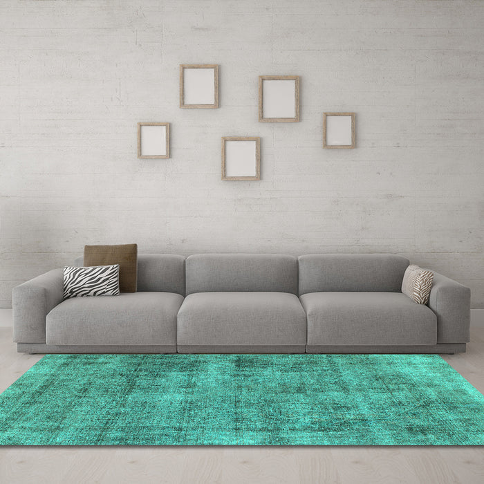 Machine Washable Abstract Turquoise Modern Area Rugs in a Living Room,, wshabs1274turq